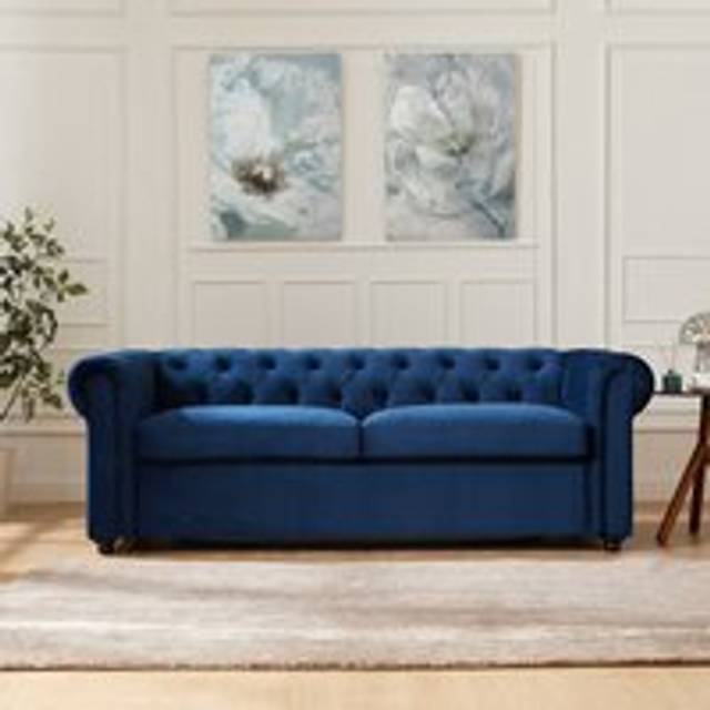 Home Detail Jackson Blue Velvet Fabric 3 Seater Pull-out Sofa Bed, Blue