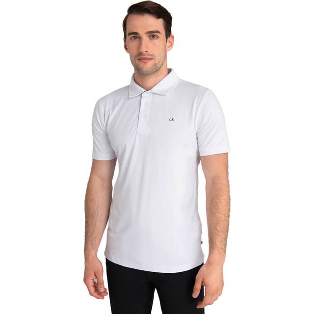 (S, White) Calvin Klein Mens 2021 Breeze Moisture Wicking Lightweight Polo Shirt