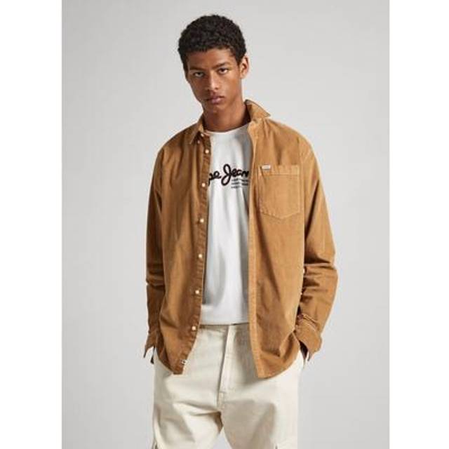 Pepe jeans - mens regular fit stretch corduroy shirt - coleford