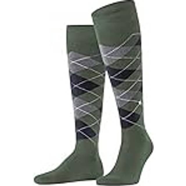 Burlington Manchester knästrumpor för män ventilerande hållbar biologisk bomull förstärkt platt söm tryckfri fotspets Argyle business vardag ONE-SIZE-FITS-ALL som en gåva 1 par, Grön (Mountain Green