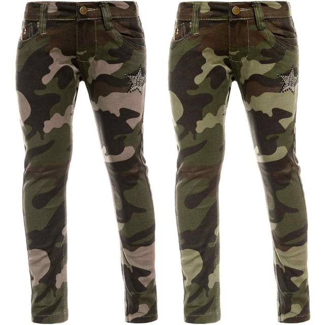 Girls chino pants camouflage with adjustable waistband and rivets 104 brown