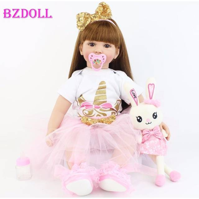 BZDOLL 60 cm mjuk silikon Baby Reborn Småbarnsdocka Mjuk Vinyl Prinsessan Tjej Bonecas Barn Födelsedagspresent Badleksak 60cm Doll, Brown eyes