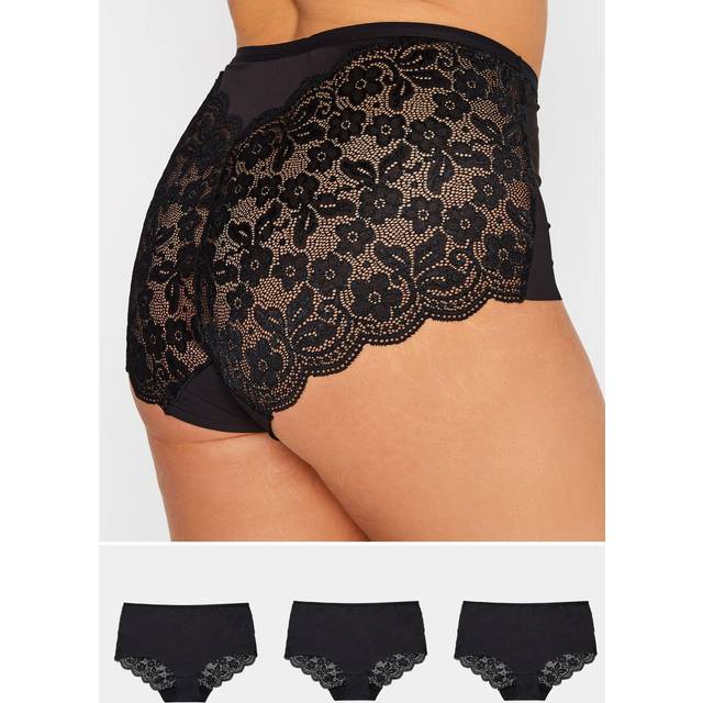 Yours 3 Pack Curve Black Lace Full Briefs - 34-36