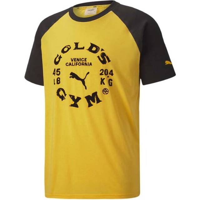 Puma x Gold's Gym Raglan Mens Yellow/Black T-Shirt Cotton - Size X-Large