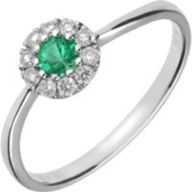 18ct White Gold Emerald Diamond Round Cluster Ring