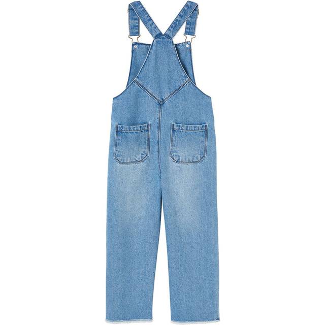 Denim Dungarees with Embroidered Flower Detail for Girls stone