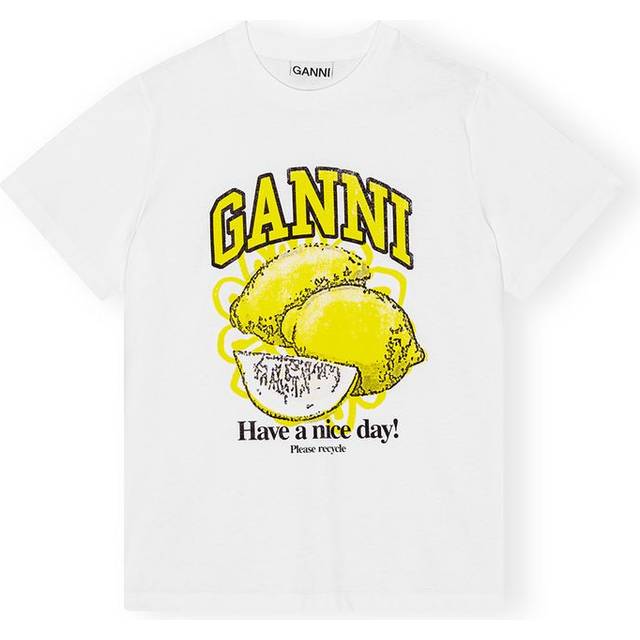 Ganni Relaxed Lemon T-shirt Unisex - Bright White • Price »