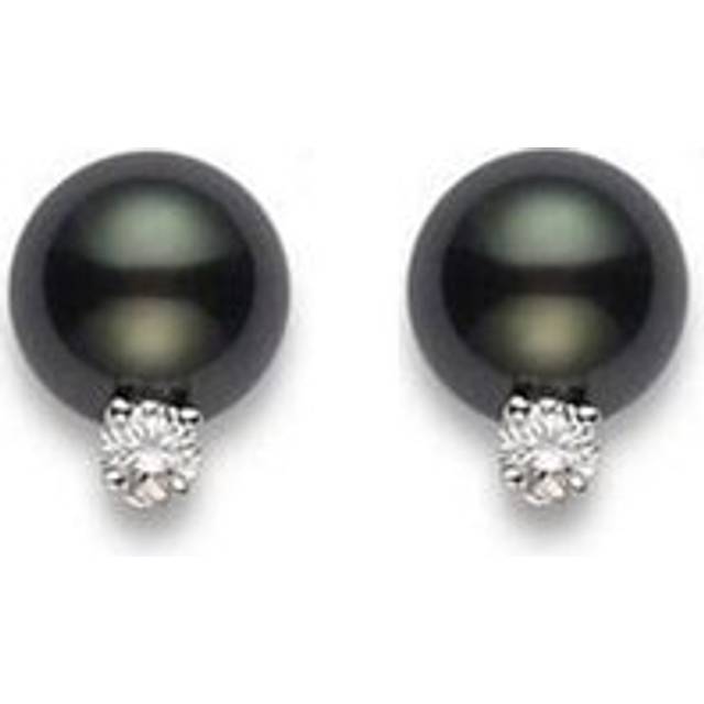 Mikimoto 18ct White Gold Diamond 8mm A+ Black South Sea Pearl Stud Earrings - White Gold