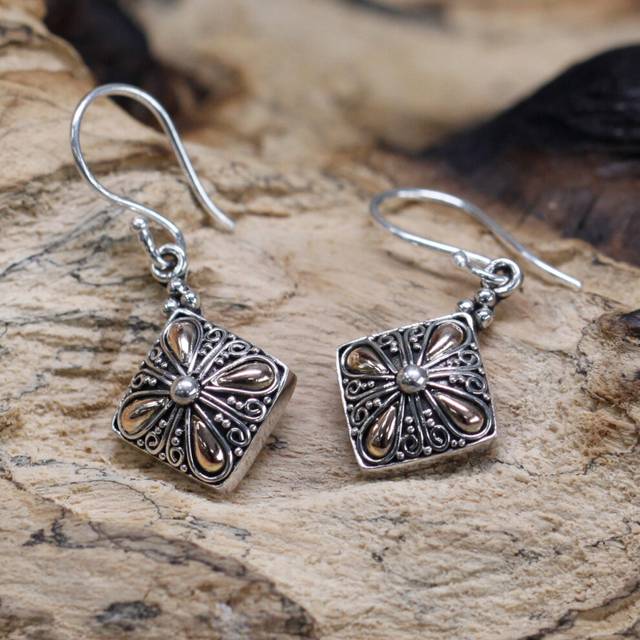 Square Drop Silver and Gold Earring
