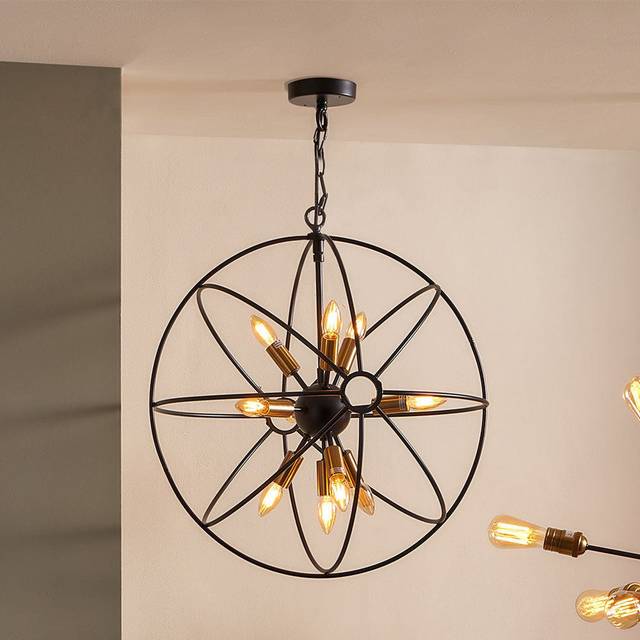 Luna Matt Black and Brushed Gold Metal Sputnik Pendant - Multi (star)