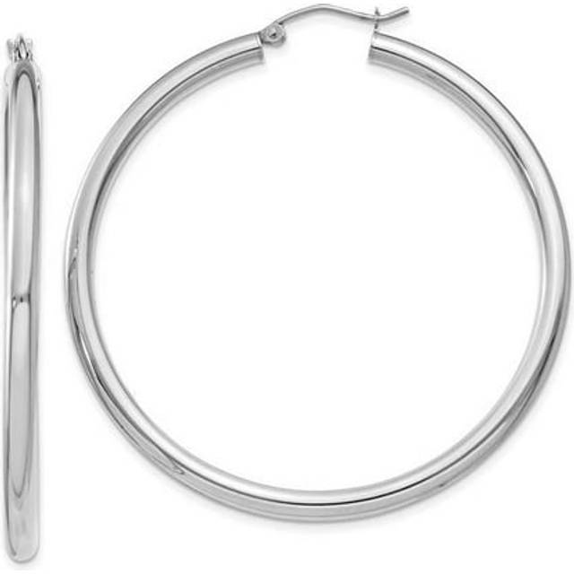 3 mm 14K White Gold Polished Lightweight Tube Hoop Earrings