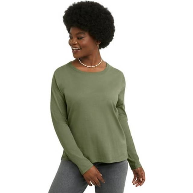 Hanes Comfortblend Women's Originals Long Sleeve Cotton T-Shirt  Lightweight Crewneck Tee  Modern Fit  Oregano