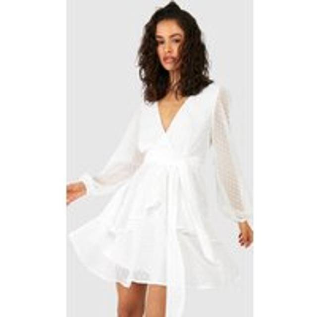 Womens Ruffle Hem Dobby Chiffon Mini Dress - White - 12