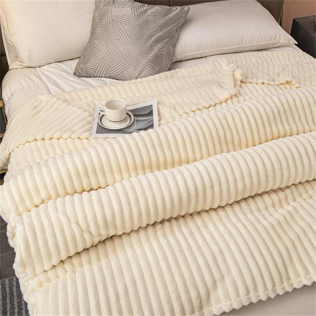 1 st stor randig plyschfilt, gallerutskuren fuskkaninpäls, mjölkplysch, flanellfilt, kontorssiesta/casual sofffilt, halloween fuskpälsfilt - Beige (100*150,120*200,150*200,180*200,200*230,70*100)