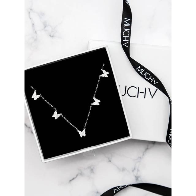 Womens Sterling Silver Butterfly Charm Choker With Five Butterflies - Grey - One Size