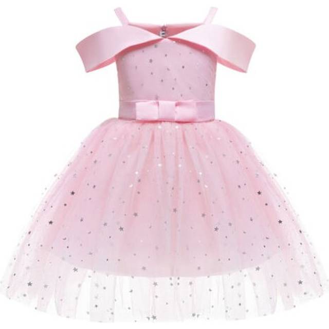 (8-9, Pink) Girls Kids Dresses Sequined Birthday Party Wedding Flower Bridesmaid Summer Gift