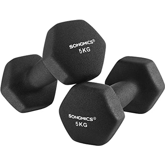 Songmics set med 2 hantlar 2 x 5 kg neoprenhantlar Halkfritt grepp Fitnessträning Svart syl60bk