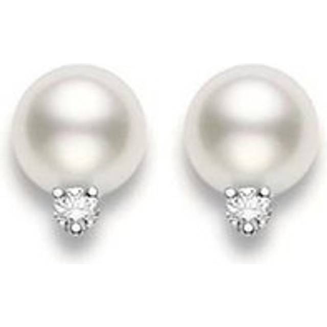 Mikimoto 18ct White Gold Diamond 10mm White A+ South Sea Pearl Stud Earrings - White Gold