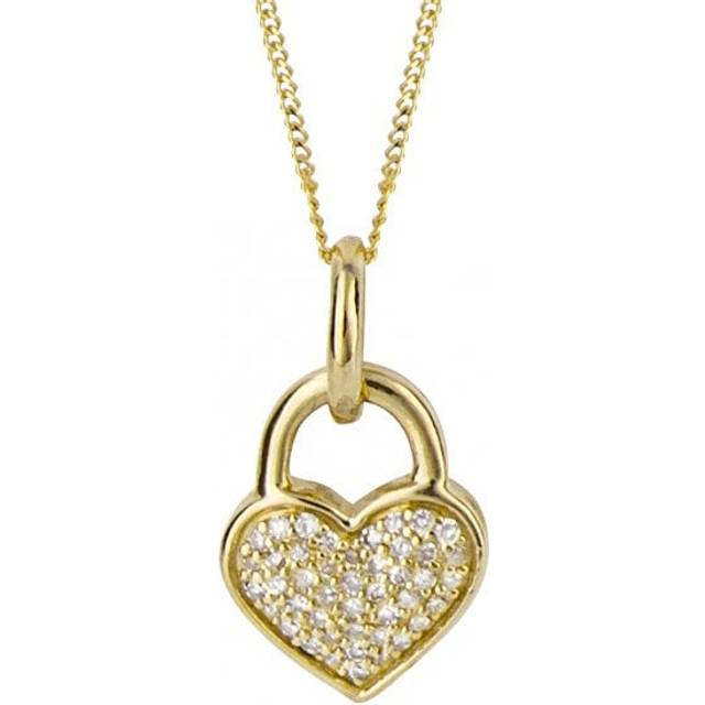 Heart Padlock Pave Diamond 9ct Yellow Gold Pendant GP1001