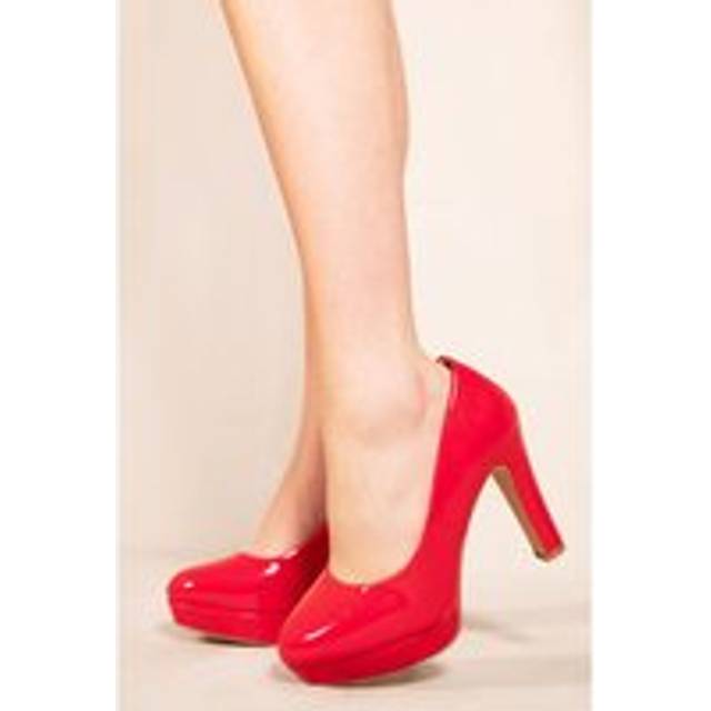 Where's That From Womens 'Alvina' Platform Block High Heel Court Pump In Rouge Red Patent Faux Leather - Size UK 3