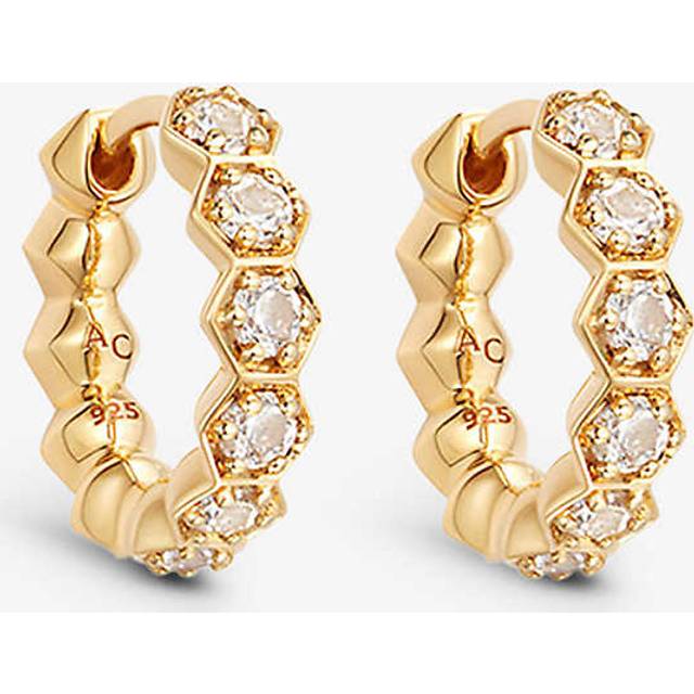 Gold Deco White Sapphire Huggie Earrings