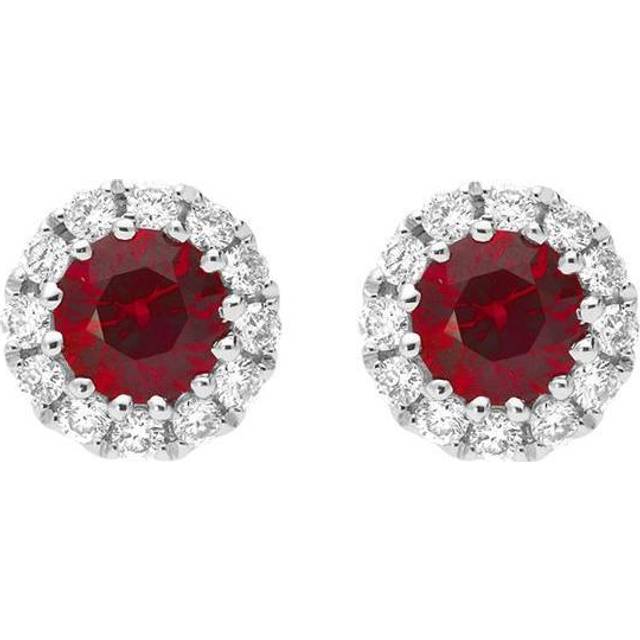 18ct White Gold 0.41ct Ruby Diamond Halo Stud Earrings - Option1 Value White Gold