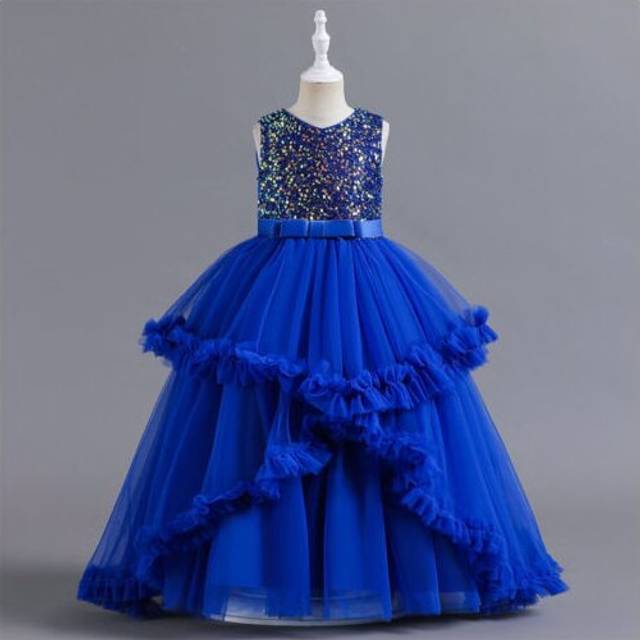 (Blue, 160/10-11 Years) Kids Flower Girls Wedding Bridesmaid Party Sequins Formal Princess Tutu Dress