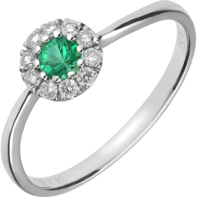 18ct White Gold Emerald Diamond Round Cluster Ring