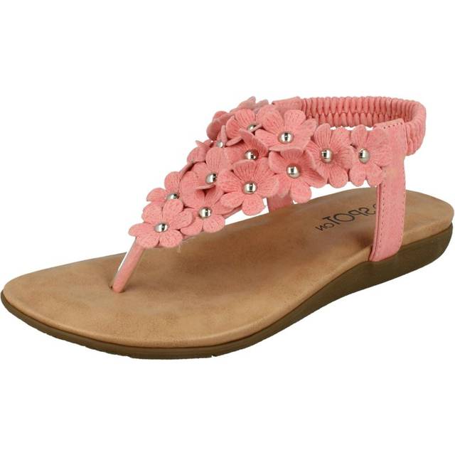 (UK 1 Child, Pink) Girls Spot On Flat Flower Trim Toepost Sandals