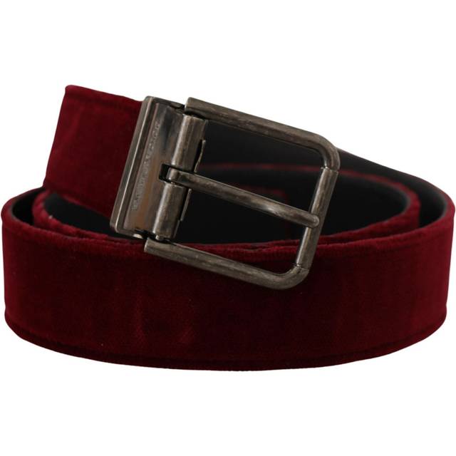 Dolce & Gabbana Maroon Velvet Leather Wide Vintage Metal Buckle Belt - 90 cm / 36 Inches