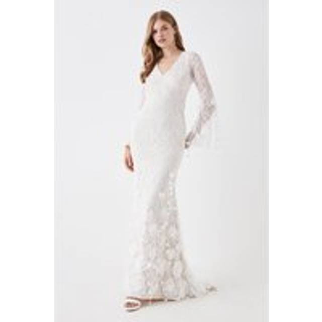 Coast womens maxi dress ivory lace floral v-neck long sleeve elegant