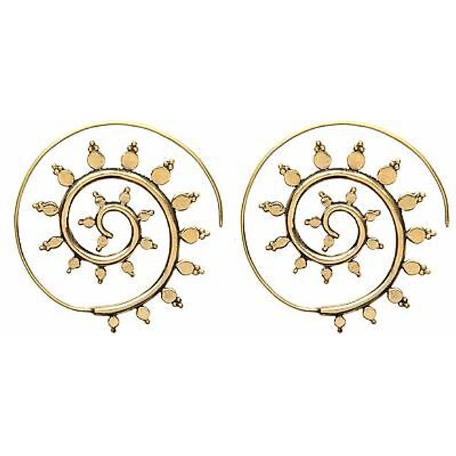 Indian earrings gold brass dot work mandala sun spiral threader - 81stgeneration