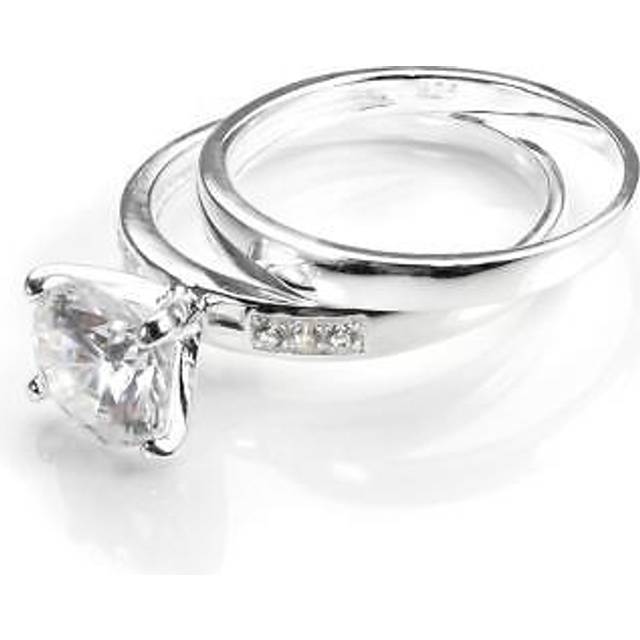 Sterling silver & cz crystal engagement wedding ring & band set - size j-u