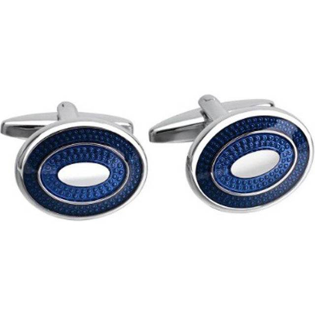 Luxury Blue Oval Round Cufflinks Premium Quality Stunning Design - Silver