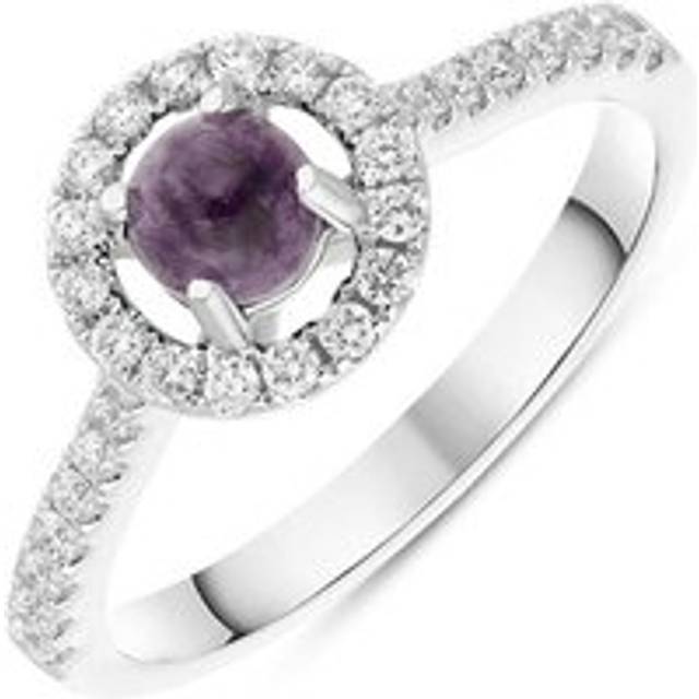 18ct White Gold Blue John Diamond Round Halo Ring