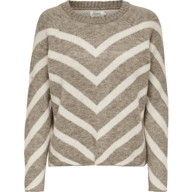 ONLY – Ljusbeige, randig, stickad tröja-Naturlig