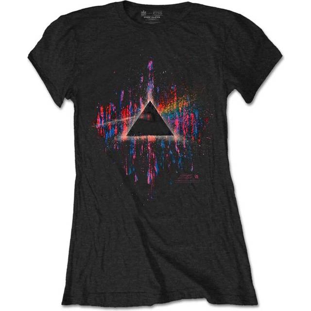 (S, Black/Pink) Pink Floyd Womens/Ladies Dark Side Of The Moon Paint Splatter T-Shirt