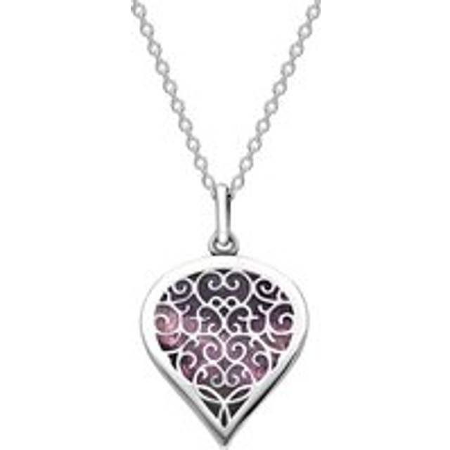 18ct White Gold Blue John Flore Filigree Medium Heart Necklace