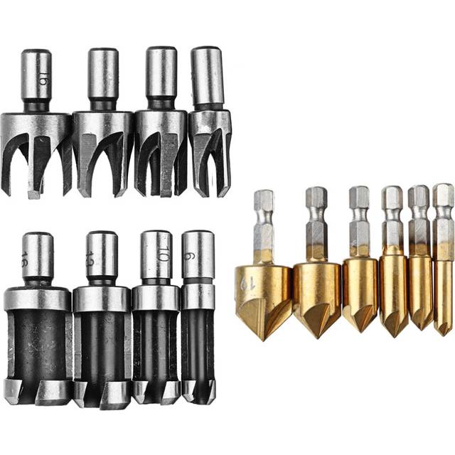 Drillpro 14pcs Woodworking Chamfer Countersink Drill Bits Wood Plug Cutter Set