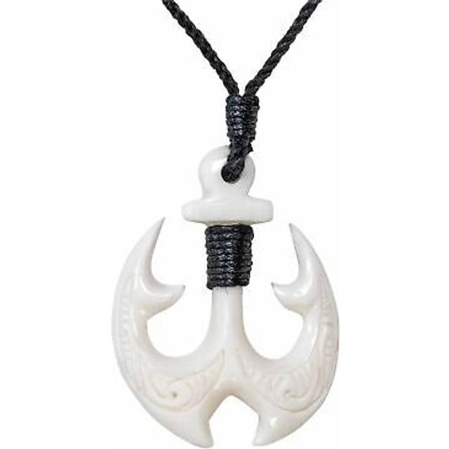 Bovine bone necklace maori style hei matau anchor pendant cord - 81stgeneration