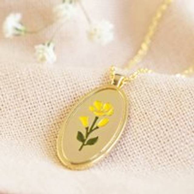 Flower Necklace with Real Seed Card - gold/yellow/green - one size