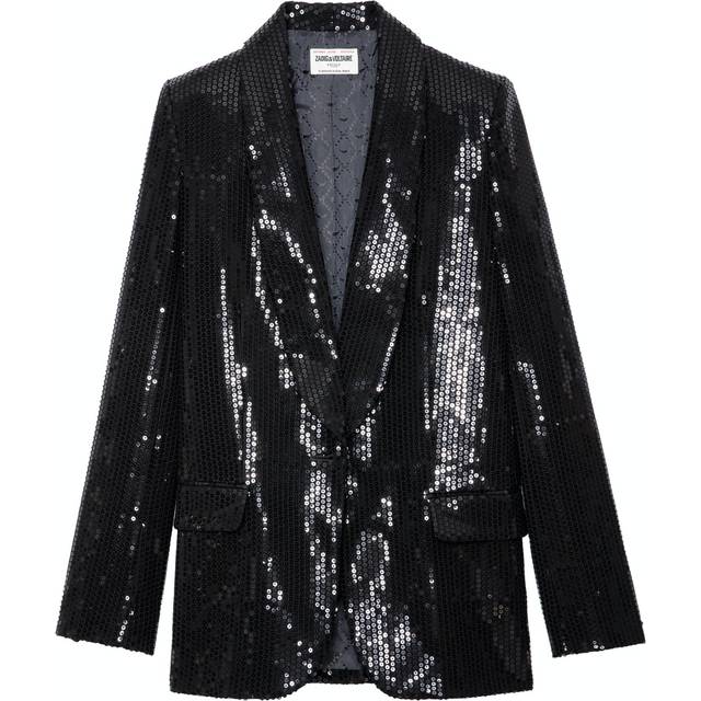 Zadig&voltaire Womens Noir Vive Shawl-lapel Sequin-embellished Stretch-woven Blazer 10 - NOIR
