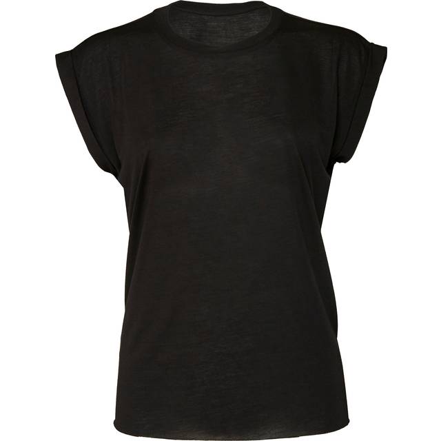 (L, Black) Bella + Canvas Womens/Ladies Flowy Rolled Cuff Muscle T-Shirt