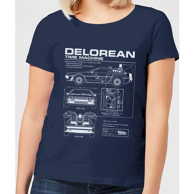 Back To The Future DeLorean Schematic Women's T-Shirt - Navy - XL - Blue