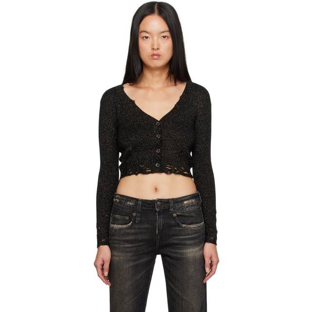 R13 Black Distressed Cardigan - Black Glitter Raccoo - M
