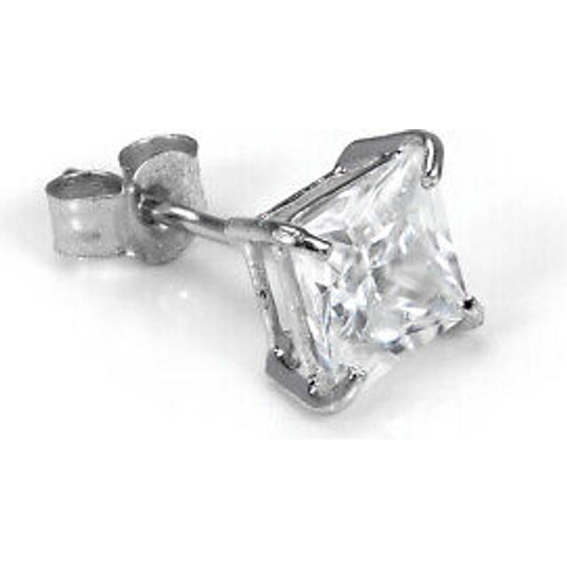 9ct white gold men's 5mm square crystal ear stud earring / studs / mens / cz