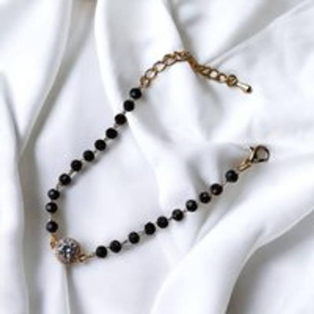 Crystal Beads Round Zircon Mangalsutra Nazar Bracelet - Black - One Size