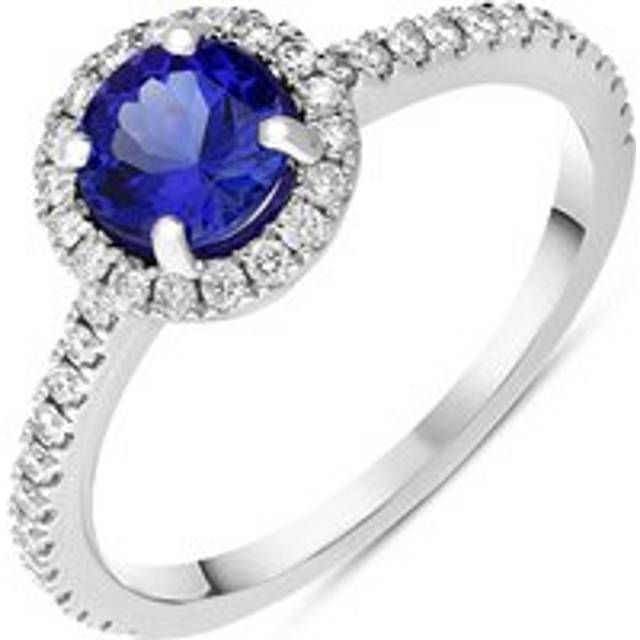 18ct White Gold Tanzanite Diamond Shoulder Set Round Cluster Ring