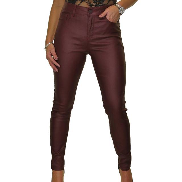 High Rise Coated Leather Look Jeans - Plum - 20