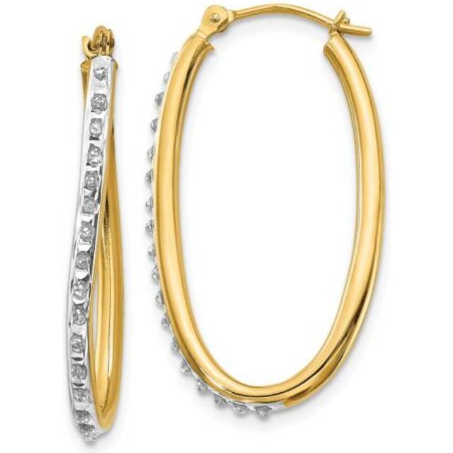 14k yellow gold diamond 31mm large twisted oval hinged hoop earrings 0.01 ct
